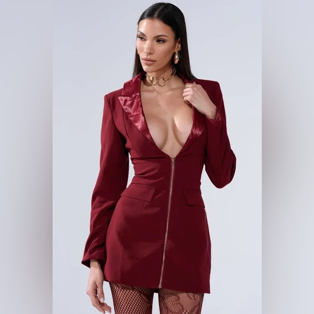 AKIRA Deep Red Satin Blazer Dress
